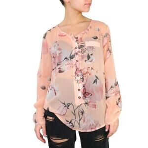 Y2k Pink Sheer Butterfly Blouse Medium Balletcore Fairycore Medium